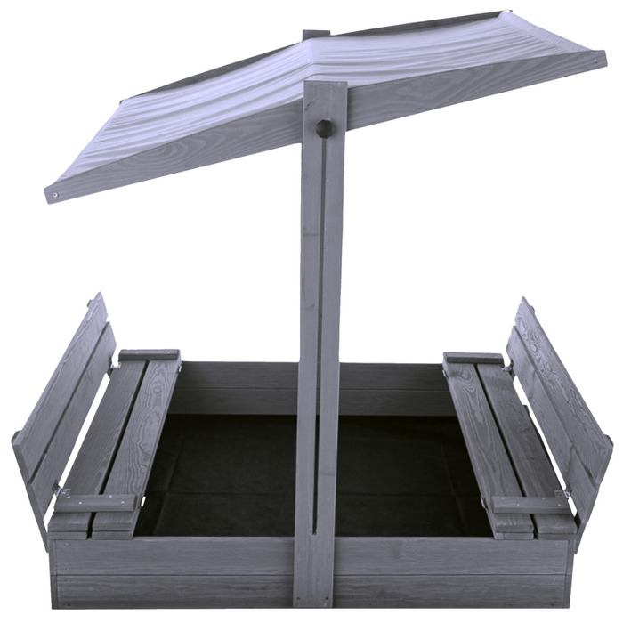 Sandkasse M/tag Og Bænk Grå 120 X 120 Cm - Nordic Play