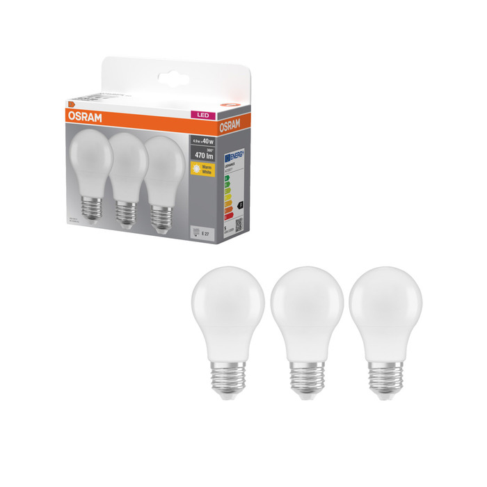Osram Led-pære Std Mat E27 4,9 W 3-pk.