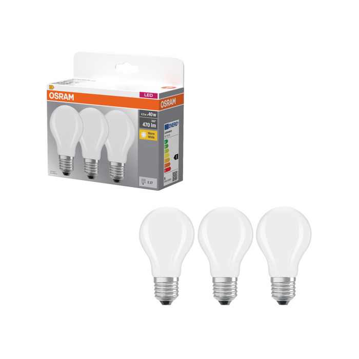Osram Led-pære Std Mat E27 4,2 W 3-pk.