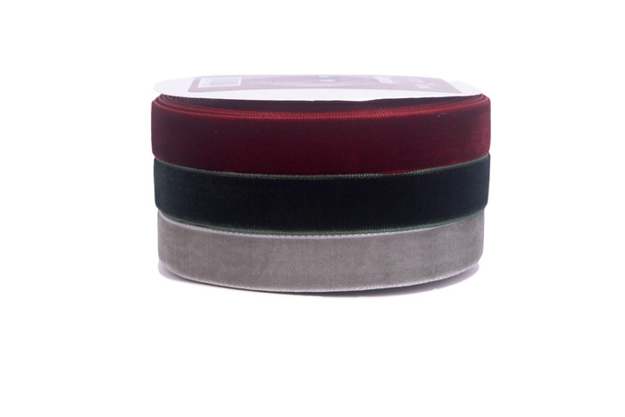 Gavebånd velur 3 farger 1,5 cm x 5 meter