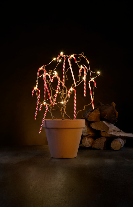 Lyskjede med julestokker med 20 LED og timer 1,9 meter