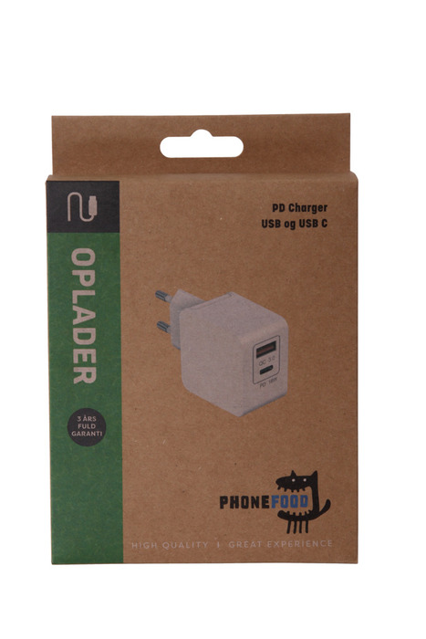 Lader med 2 innganger – USB-A og USB-C