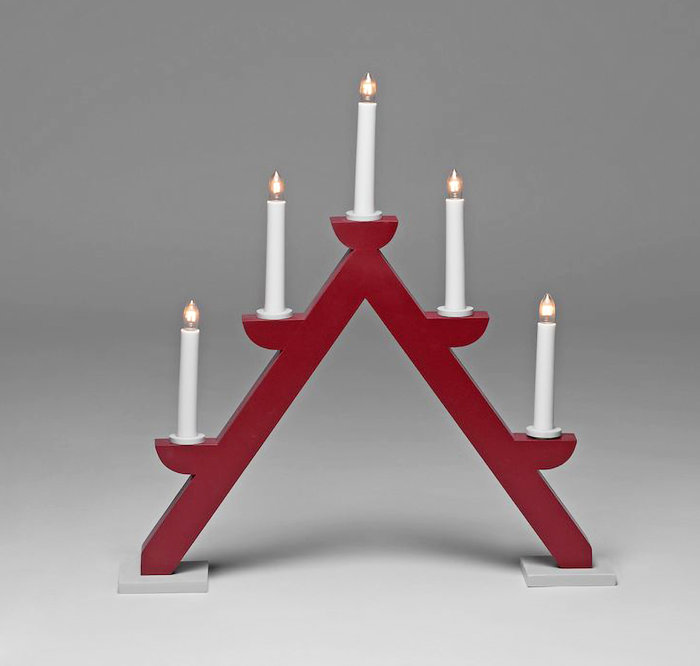 Adventsljusstake 5-armad Röd/Grå Konstsmide