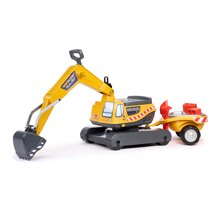 Grävmaskin Super Builder M/släp Gul Falk