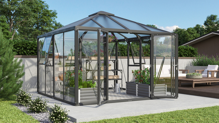 Växthus Fortuna 10200 Svart Glas/Poly 10,2 m² Vitavia
