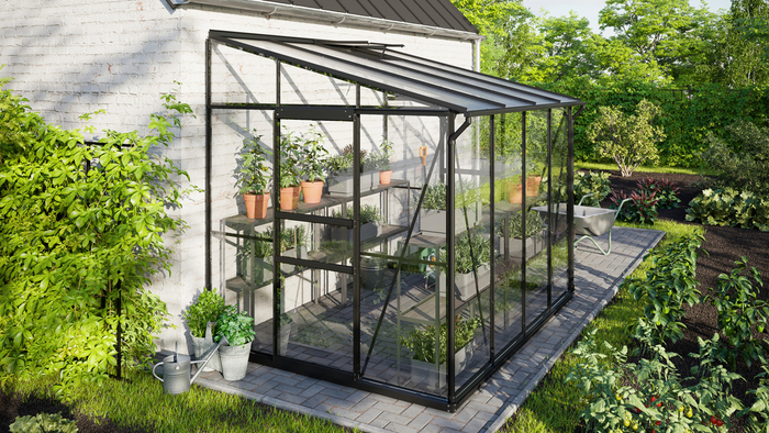 Växthus Ida Svart Glas/Poly Sockel 5,2 m² - jem & fix