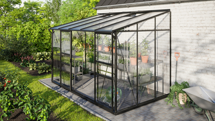 Växthus Ida Svart Glas/Poly Sockel 6,5 m² - jem & fix