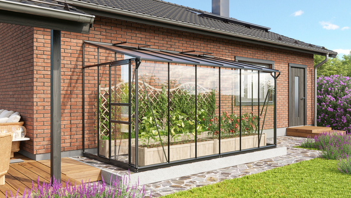 Växthus Ida Svart Glas/Poly Sockel 7,8 m² - jem & fix