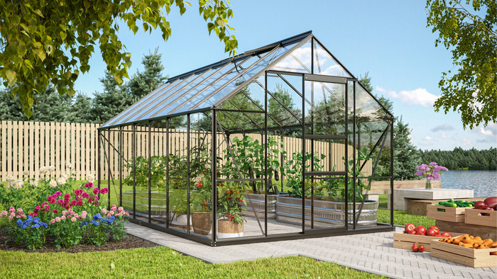 Växthus Merkur 11500 Svart Glas Sockel 11,5 m² Vitavia