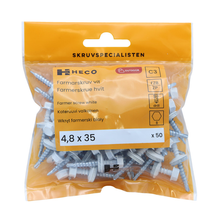 Farmarskruv C2 4,8 x 35 mm Vit 50-pack Heco
