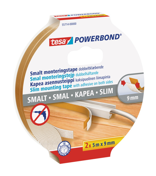 Monteringstejp Powerbond Slim 9 Mm X 5 M 2-pack Tesa