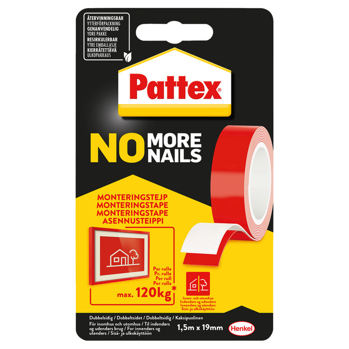Montagetejp No More Nails 19 Mm X 1,5 M Pattex