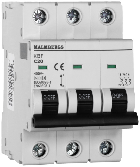 Dvärgbrytare C-typ 3-pol 20A 6kA Malmbergs