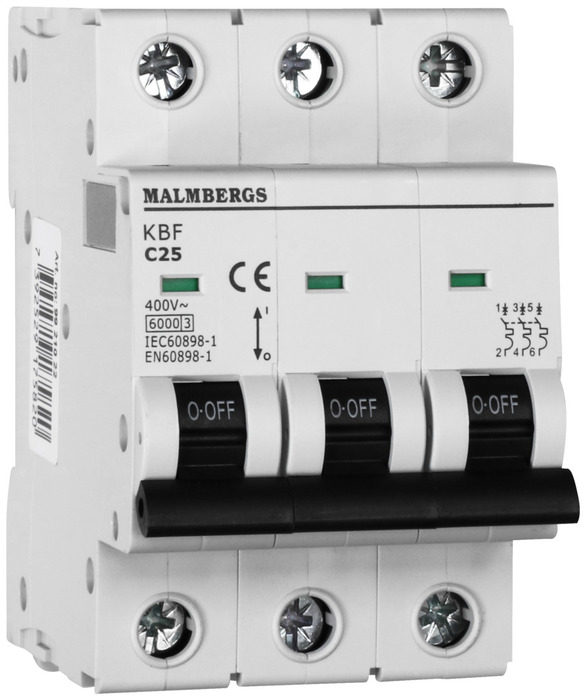 Dvärgbrytare C-typ 3-pol 25A 6kA Malmbergs