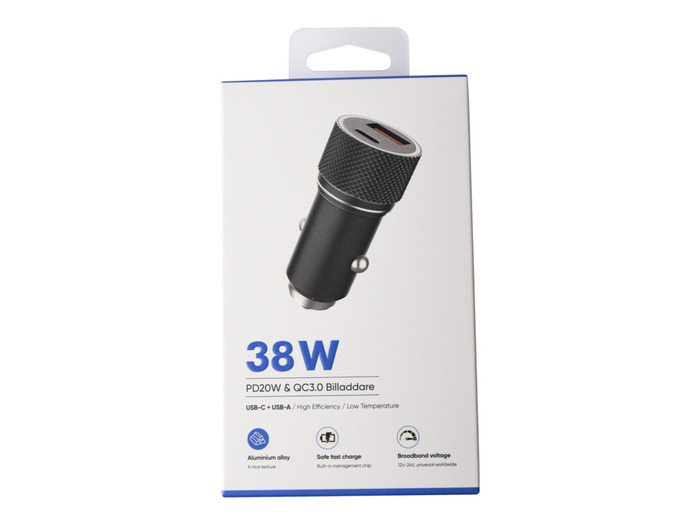 Billaddare USB-C + USB-A 38W